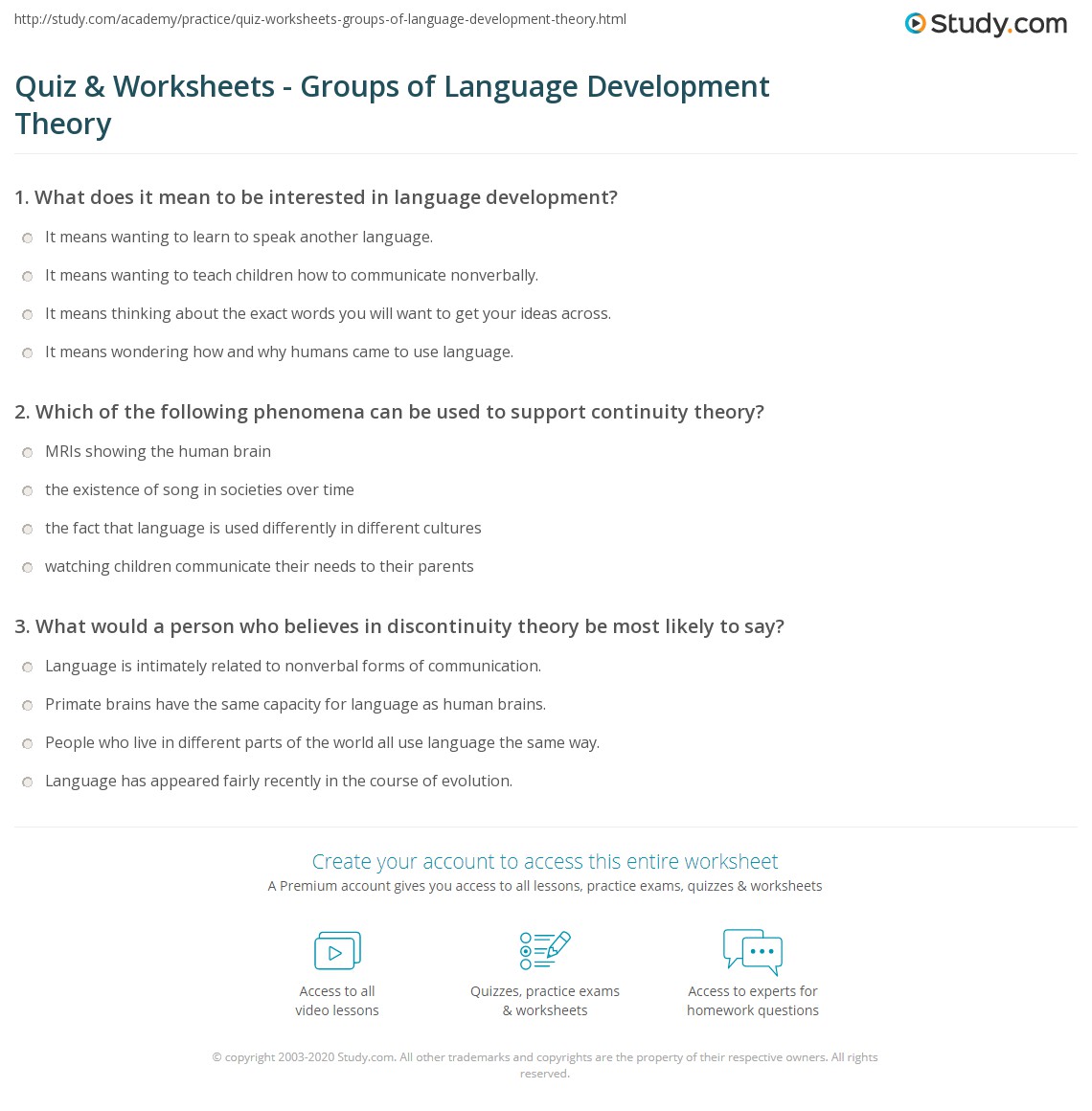 quiz worksheets groups of language development theory studycom