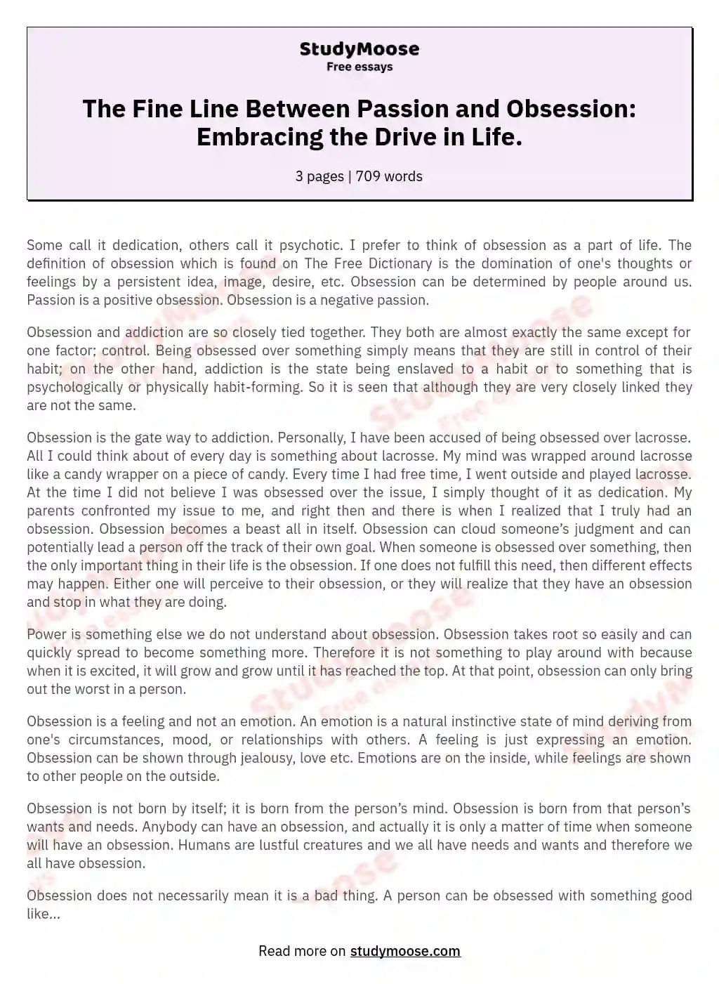 You can acquire writing skills if you go through the samples generated by our free essay typer. Obsession Essay Free Essay Example