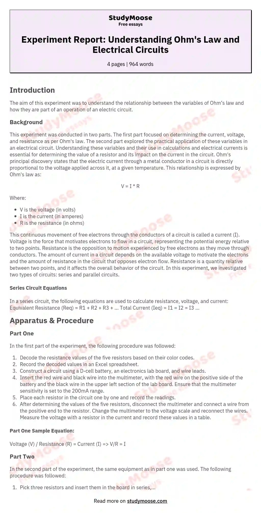 Electric Circuit Lab Report Example » Wiring Core