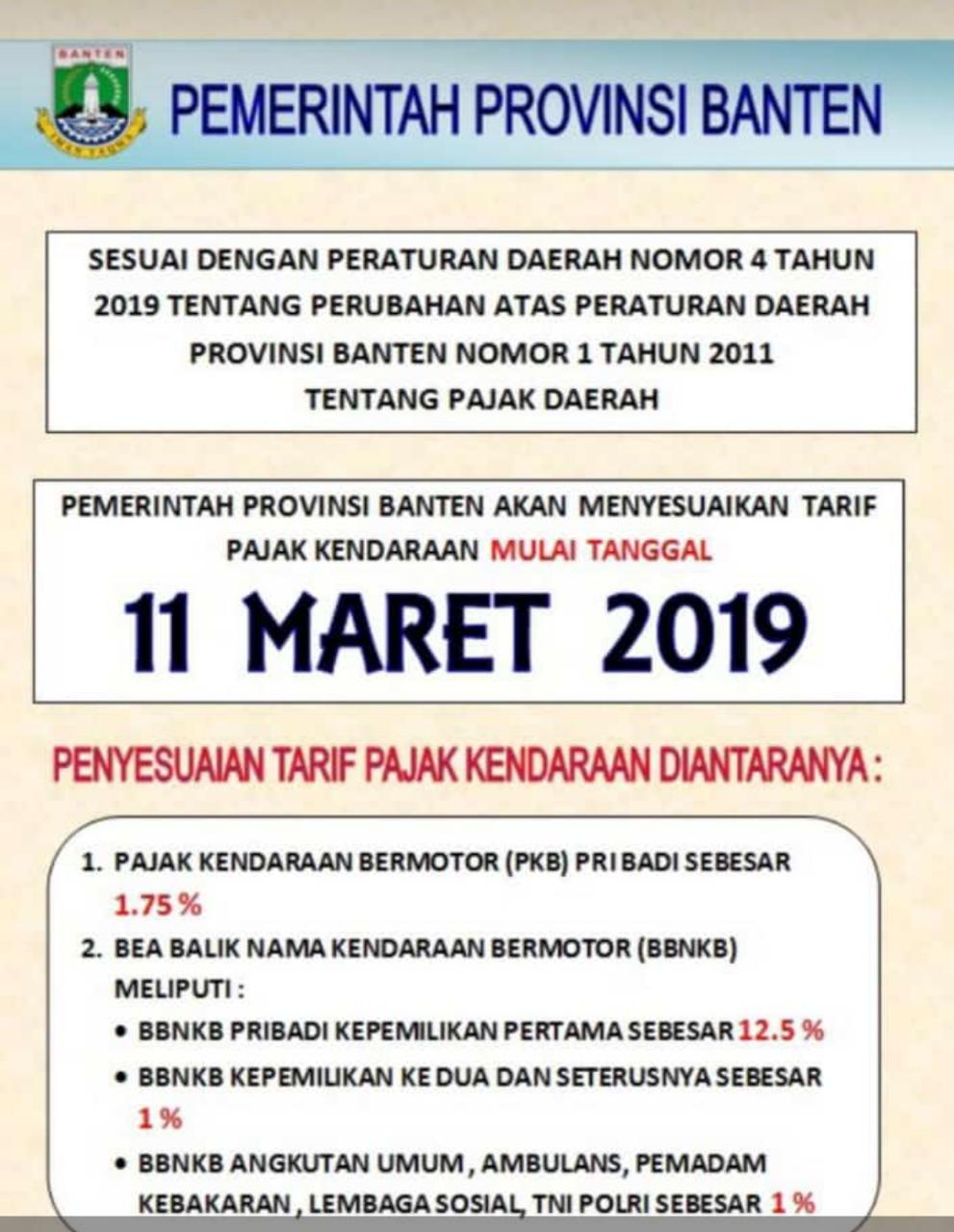 Ingat! 11 Maret 2019 Pajak Kendaraan se-Provinsi Banten Disesuaikan - Suara  Nusantara | Inspirasi Anak Negeri
