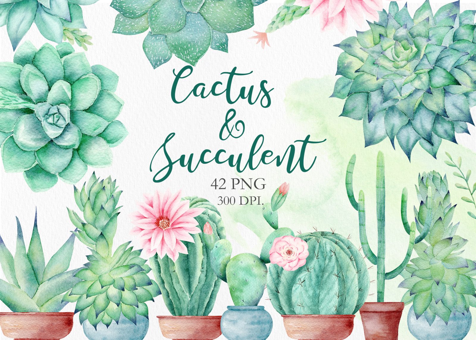 Clipart for wedding invitation, png for diy. Sunrayart Designs Watercolor Cactus And Suculent Clipart Invitation