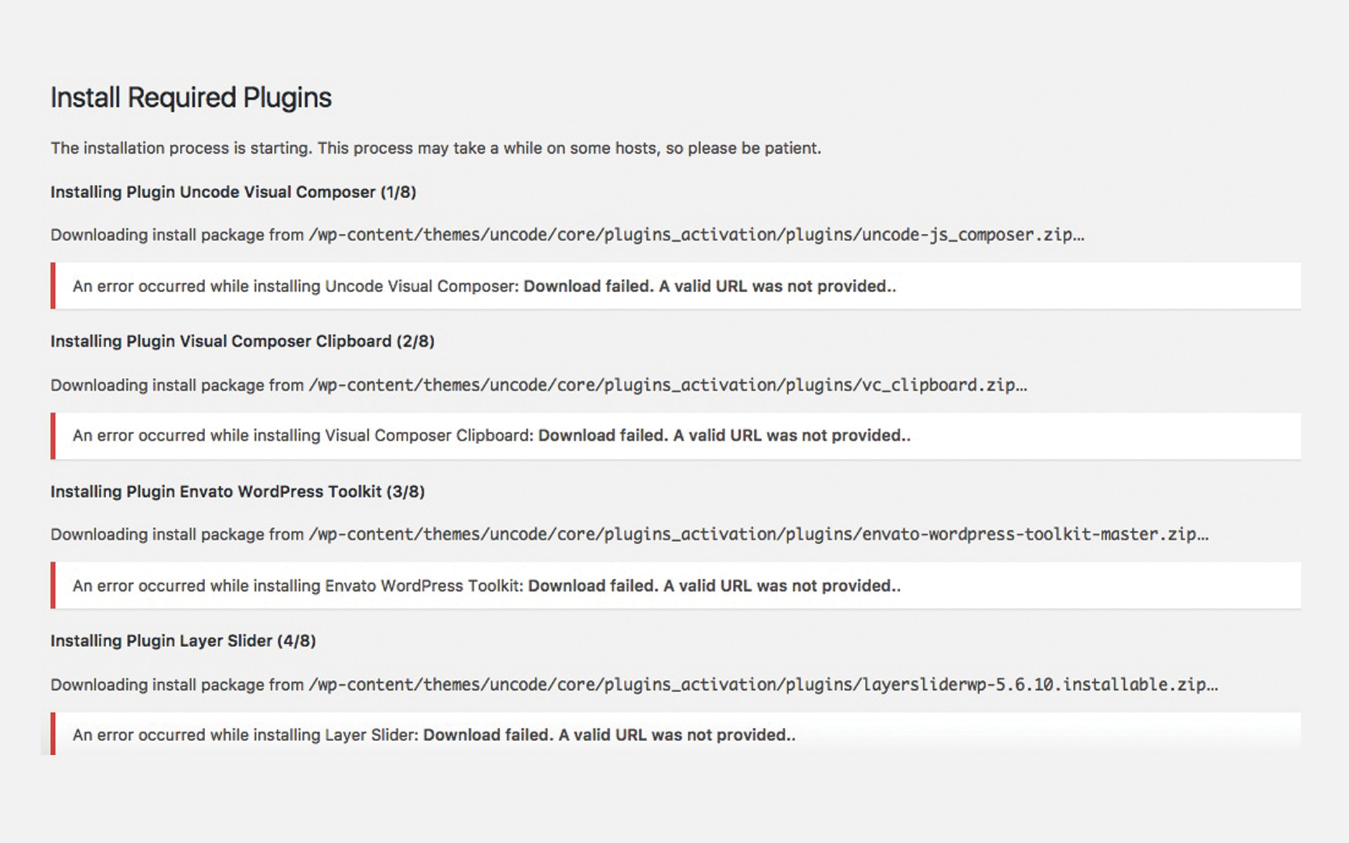 Temporarily deactivate plugins and theme; Plugins Installation Error Uncode Theme Documentation And Help Center