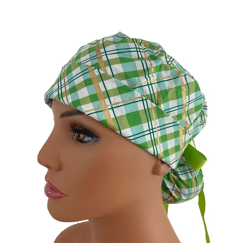 Up Ponytail Medical Scrub Cap – Plaid 