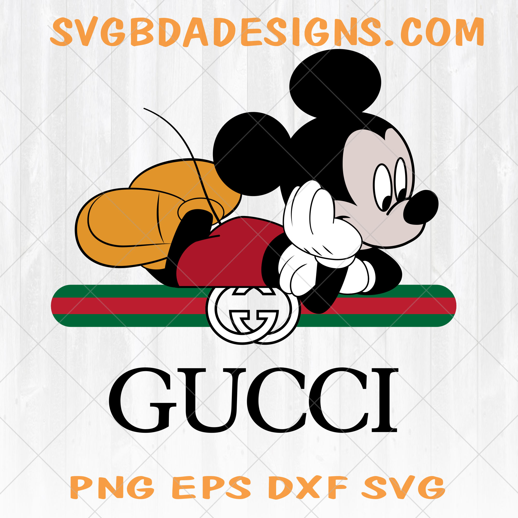 Gucci Disney Inspired Printable Graphic Art Mickey Mouse Laying Down On The Logo Vector Art Design Hi Quality Cricut Silhouette Ready