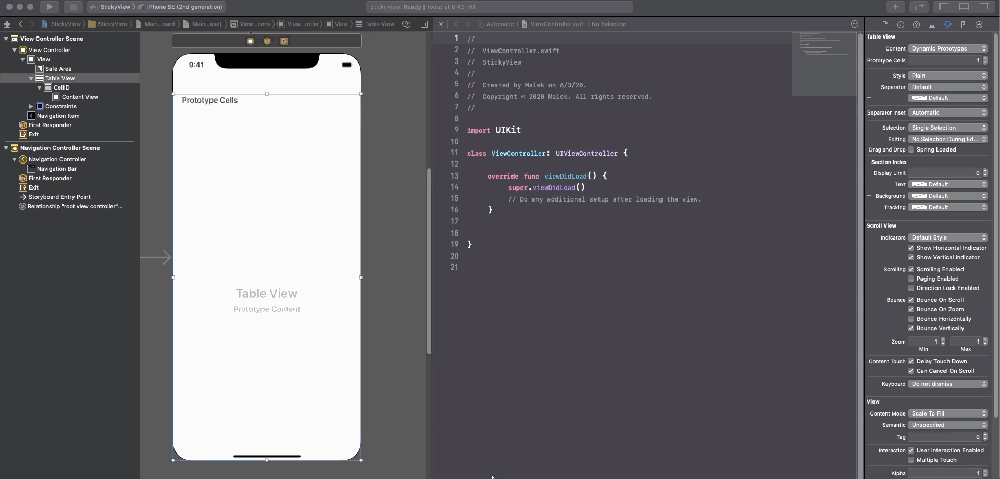 Hook up table view to the code in Xcode 11