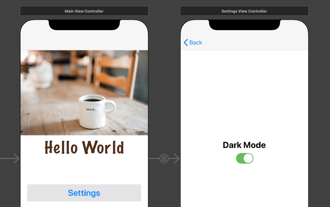 MainViewController and SettingsViewController