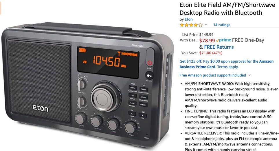 Radio Deal The new Eton Elite Field 78.99 with free one day shipping