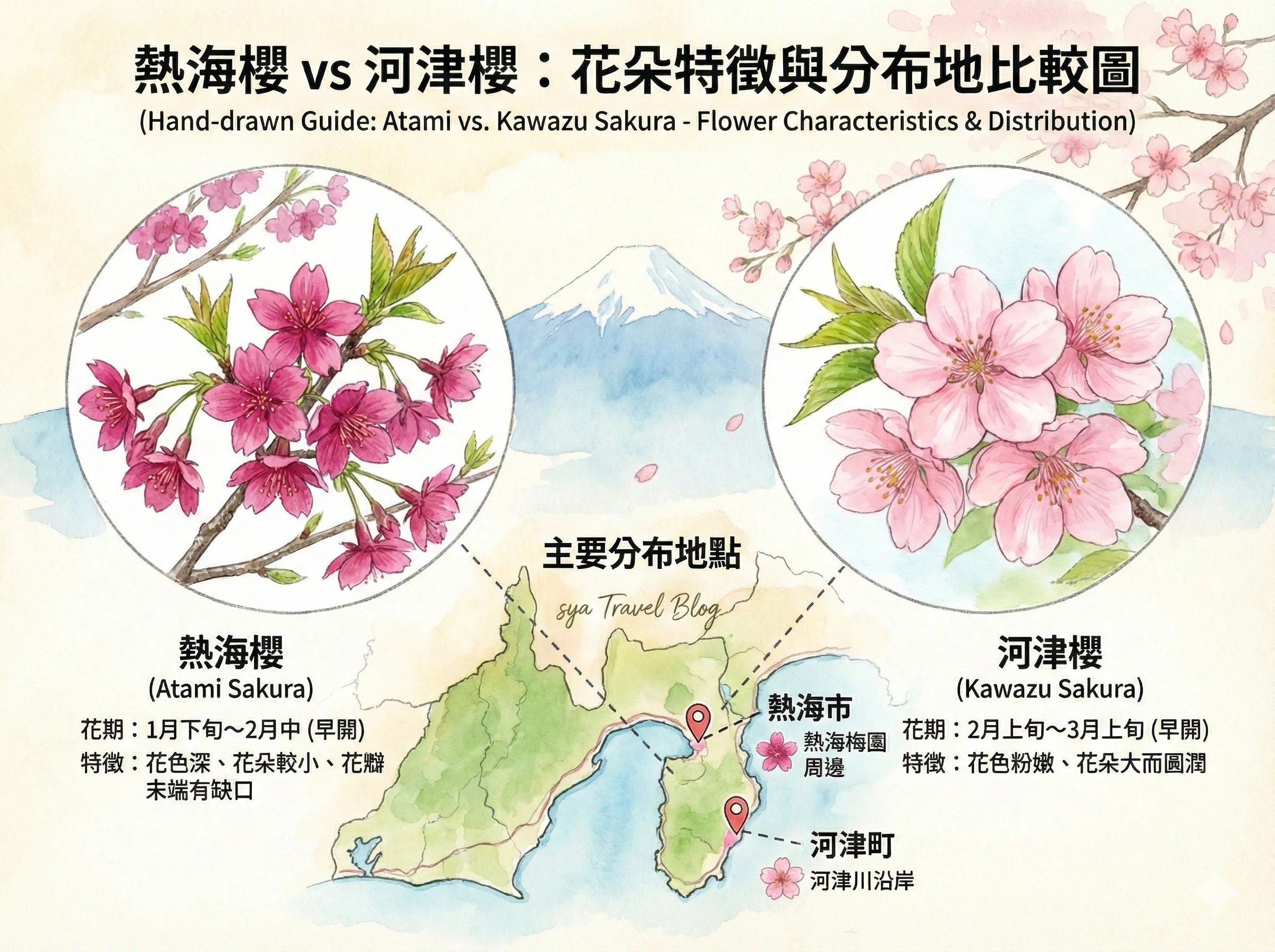 河海櫻與河津櫻的比較