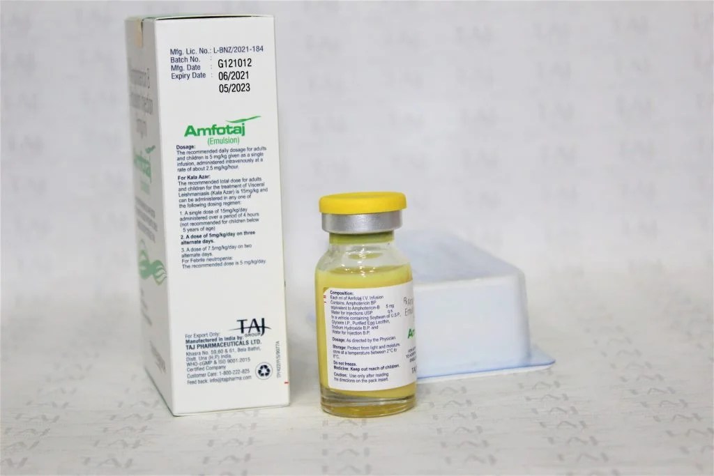 Amphotericin B Emulsion Injection 5 mg dosage chart, Amphotericin B Emulsion Injection 5 mg maximum dose, Amphotericin B Emulsion Injection 5 mg exporter, Manufacturer Supplier of Amphotericin B Emulsion Injection 5 mg based in Mumbai, India, Taj Pharma Taj Generic drug Amphotericin B Emulsion Injection 5 mg available with manufacturer in India details – Taj Pharmaceuticals
