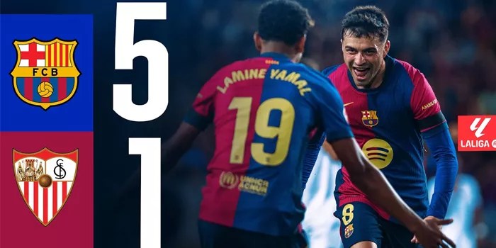 Hasil Barcelona vs Sevilla – Skor 5-1