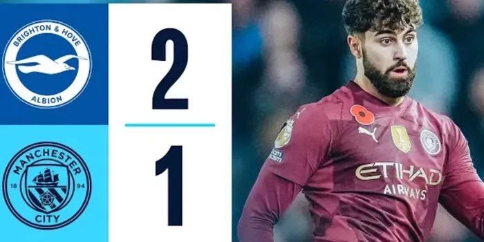 Hasil Brighton vs Manchester City: Skor 2-1
