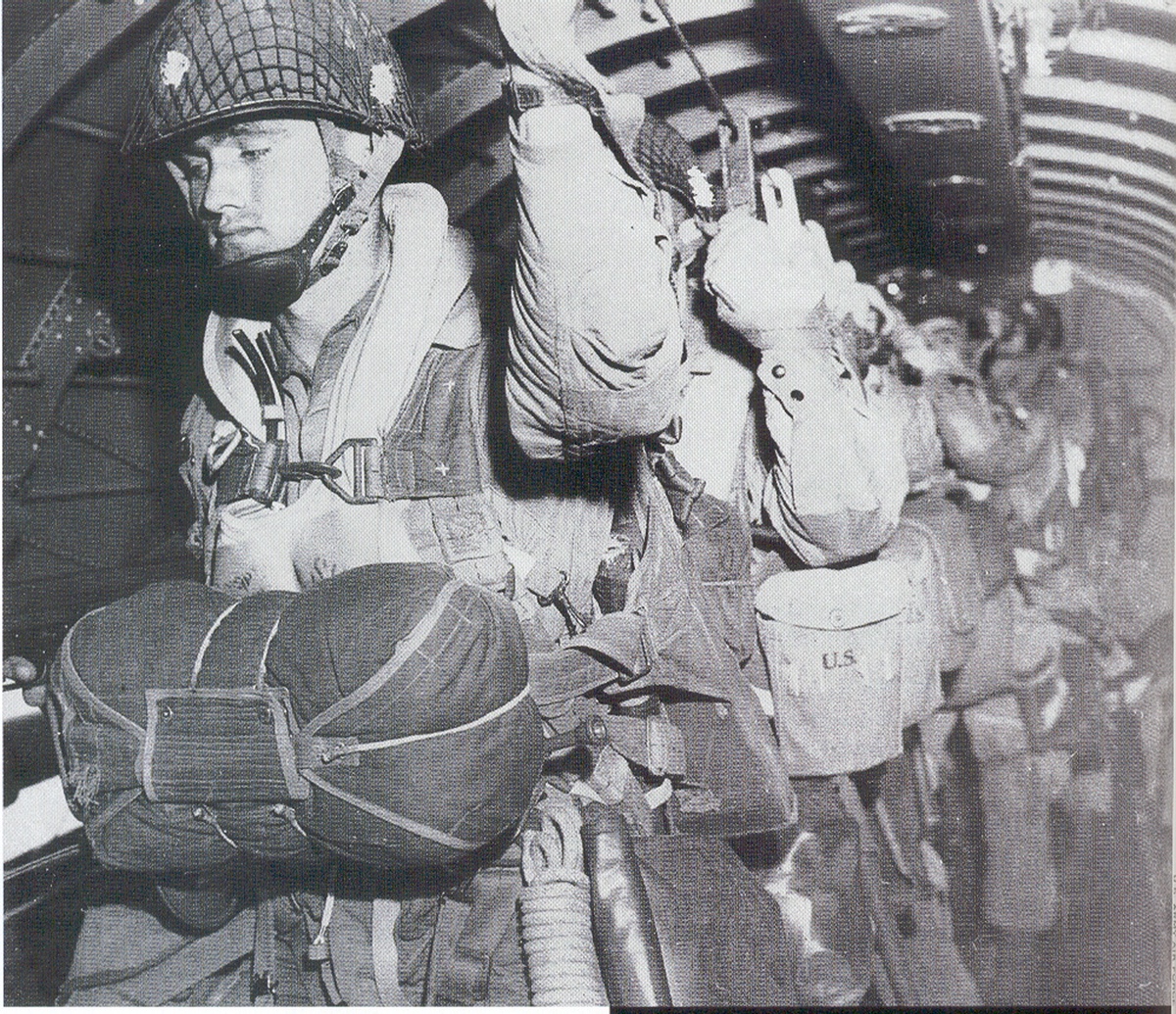 WWII Paratrooper with bugle on DDay Taps Bugler Jari Villanueva