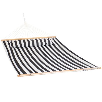 These hammocks are tightly woven with high quality cotton thread resulting in a heavy, durable fabric. Sunnydaze Heavy Duty Two Person Quilted Fabric Hammock With Spreader Bars 450 Lb Capacity Black And White Target
