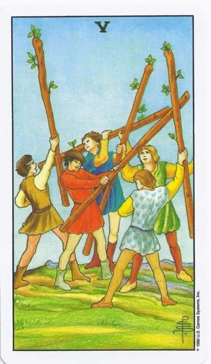 Minor Arcana - 5 of Wands - Rider-Waite-Smith Tarot Card Deck 
