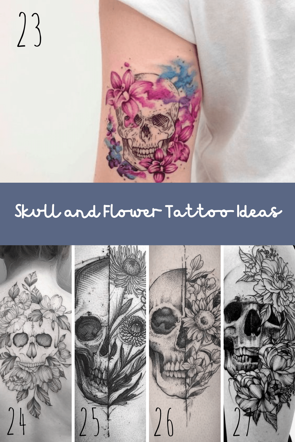 27 Beautiful Skull And Flower Tattoo Ideas - Tattooglee 1500_x_1000_png