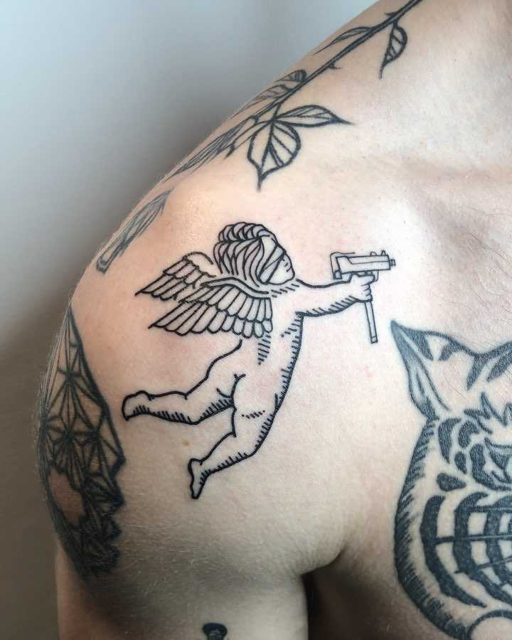 Cherub With An Uzi By Loz Thomas - Tattoogrid.net 900_x_720_jpg