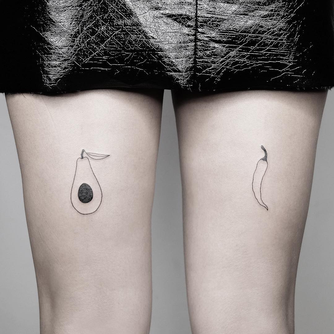 Avocado And Chilli Pepper By @Mateutsa - Tattoogrid.net