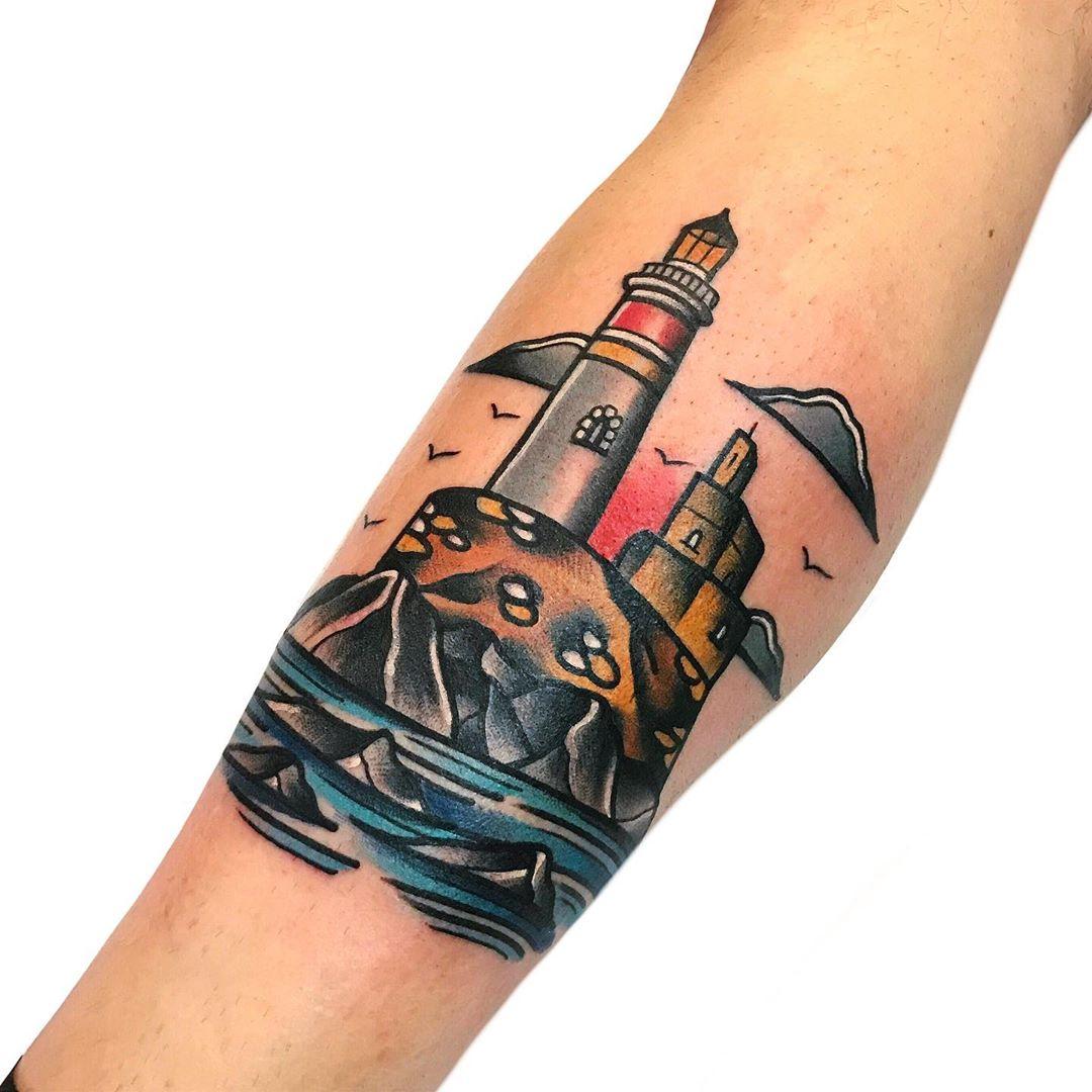 Old-School Lighthouse By @Pablo_De_Tattoolifestyle - Tattoogrid.net 1080_x_1080_jpg