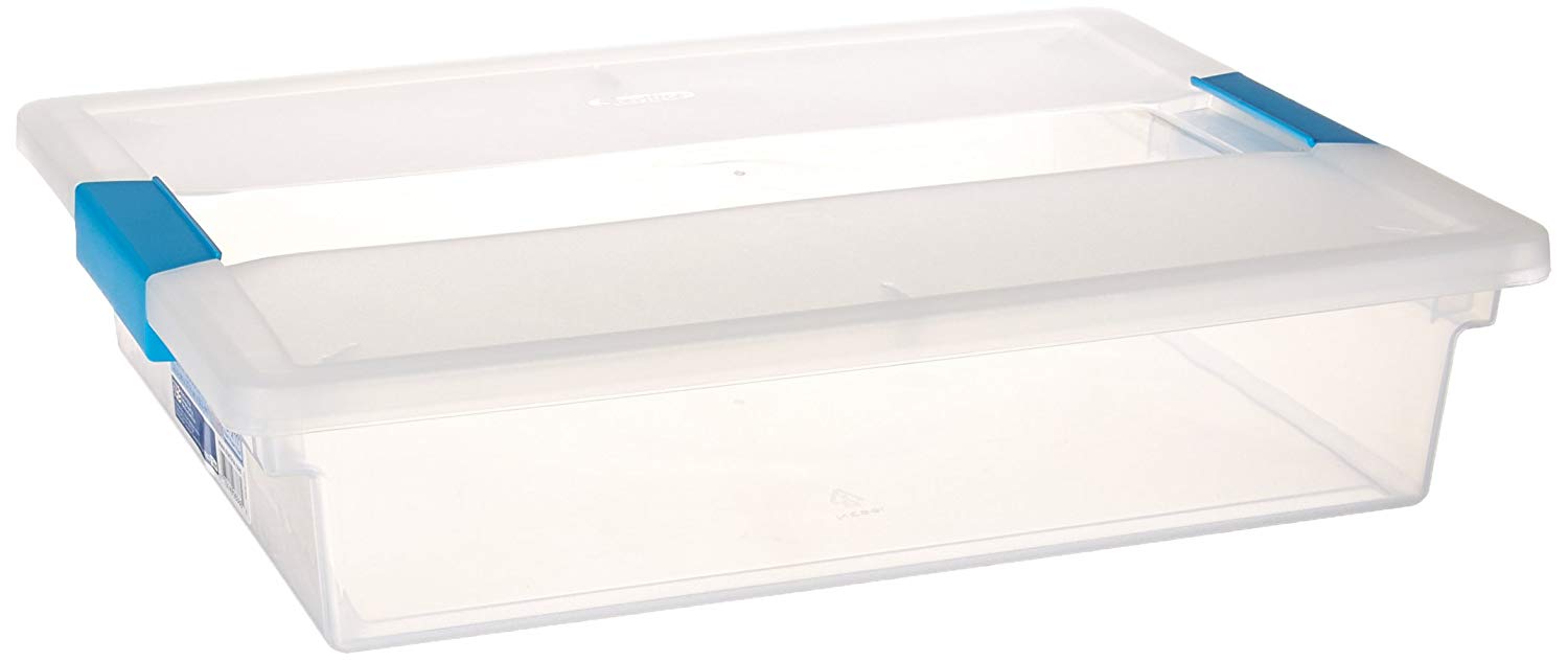 Picture of clear Sterilite bin.