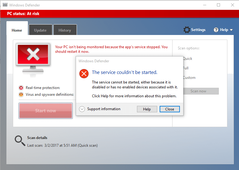 Anda kemudian dapat membaca artikel saya lainnya tentang memperbaiki services.msc tidak bisa dibuka di windows 10/11 atau cara mengaktifkan atau . Fix The Service Couldn T Be Started Windows Defender Error 0x80070422 Techcult