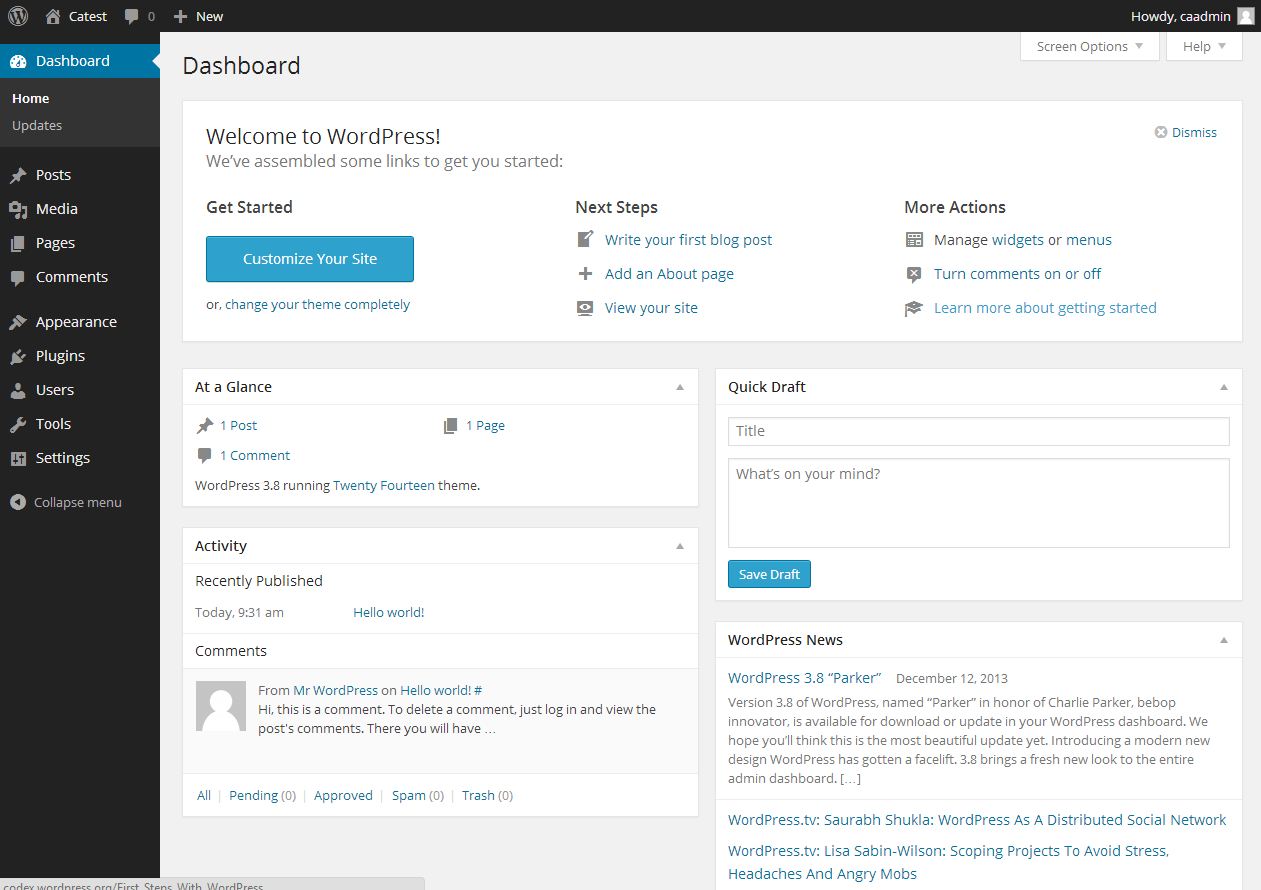 Use the password hack provided by wordpress. How to install, configure and run Wordpress 3.8 on RHEL/CentOS/Fedora - Techglimpse
