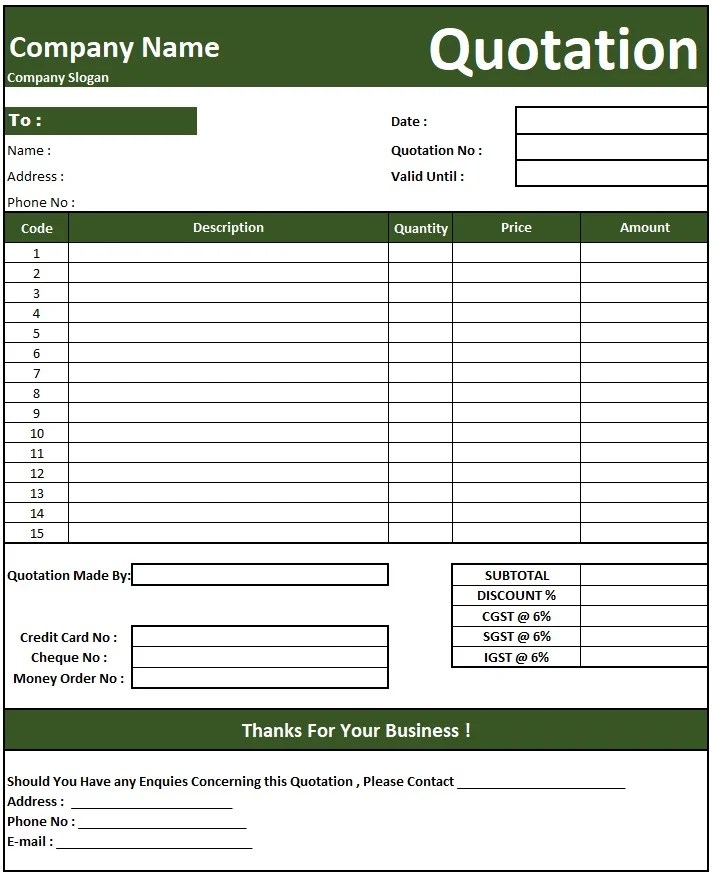 Cctv Camera Quotation Format Download Quotation Format in Excel