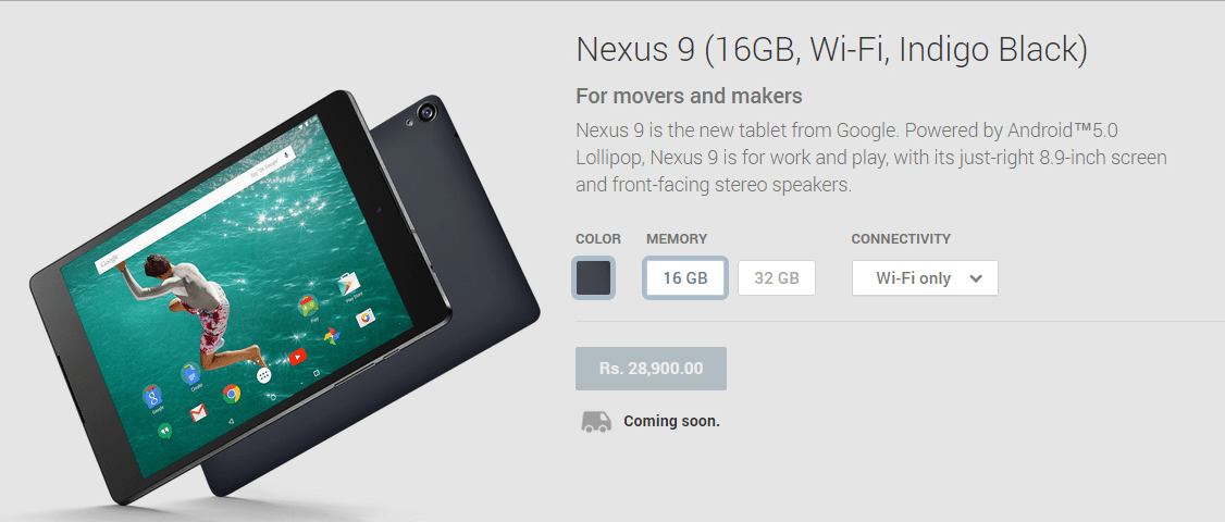 Google Nexus 9 listed on Play Store starting at Rs. 28,900, launching in India soon