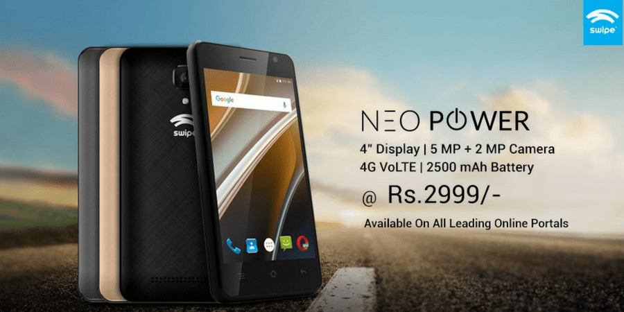 Swipe Neo Power with 4-inch DIsplay, 4G VoLTE Launched for Rs. 2999
