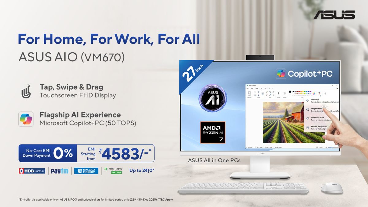 ASUS Launches VM670KA 27-inch All-in-One PC in India With Copilot+ AI Features