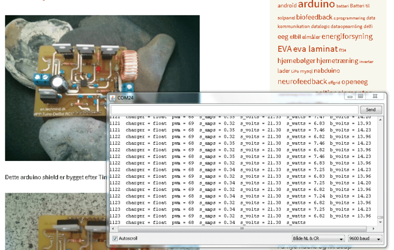 data fra mppt laderen sendes serielt til en terminal emulator seriel status data fra mppt laderen