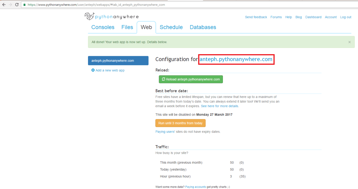 Python anywhere: Deploying a Flask server on the cloud - techtutorialsx