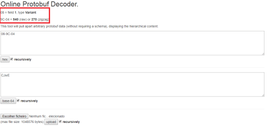 Deconding protobuf message in online tool