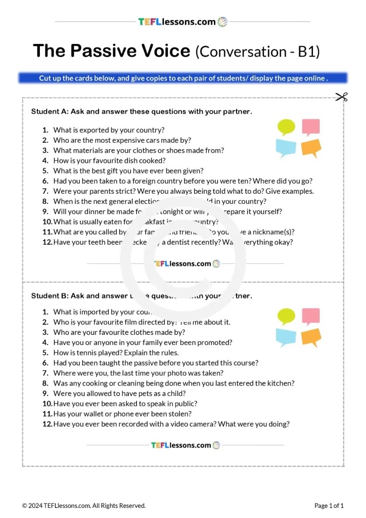 passive voice speaking practice tefllessons com esl worksheets