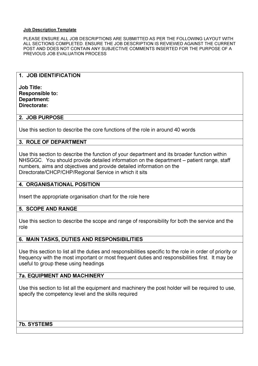 A quick job description template & guide to write a job description fast. 47 Job Description Templates Examples á Templatelab