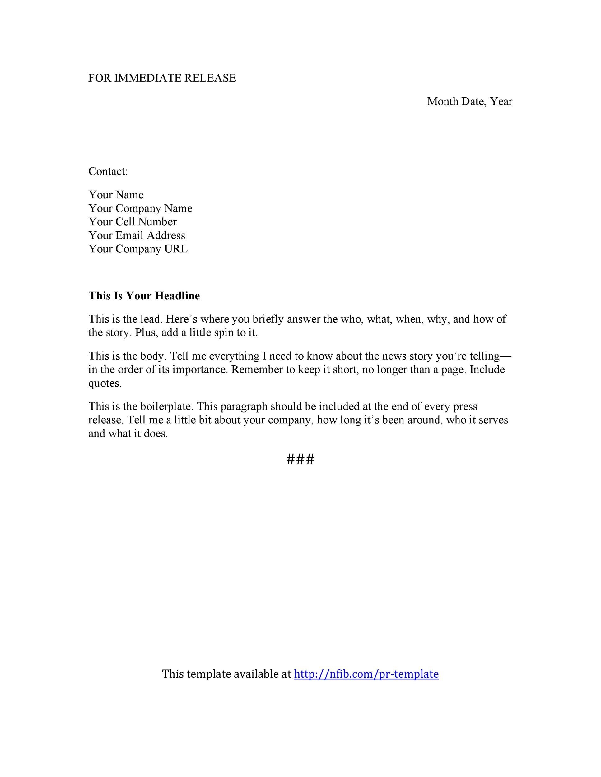 10 free press release templates word & pdf download · template #1: 46 Press Release Format Templates Examples Samples Á Templatelab
