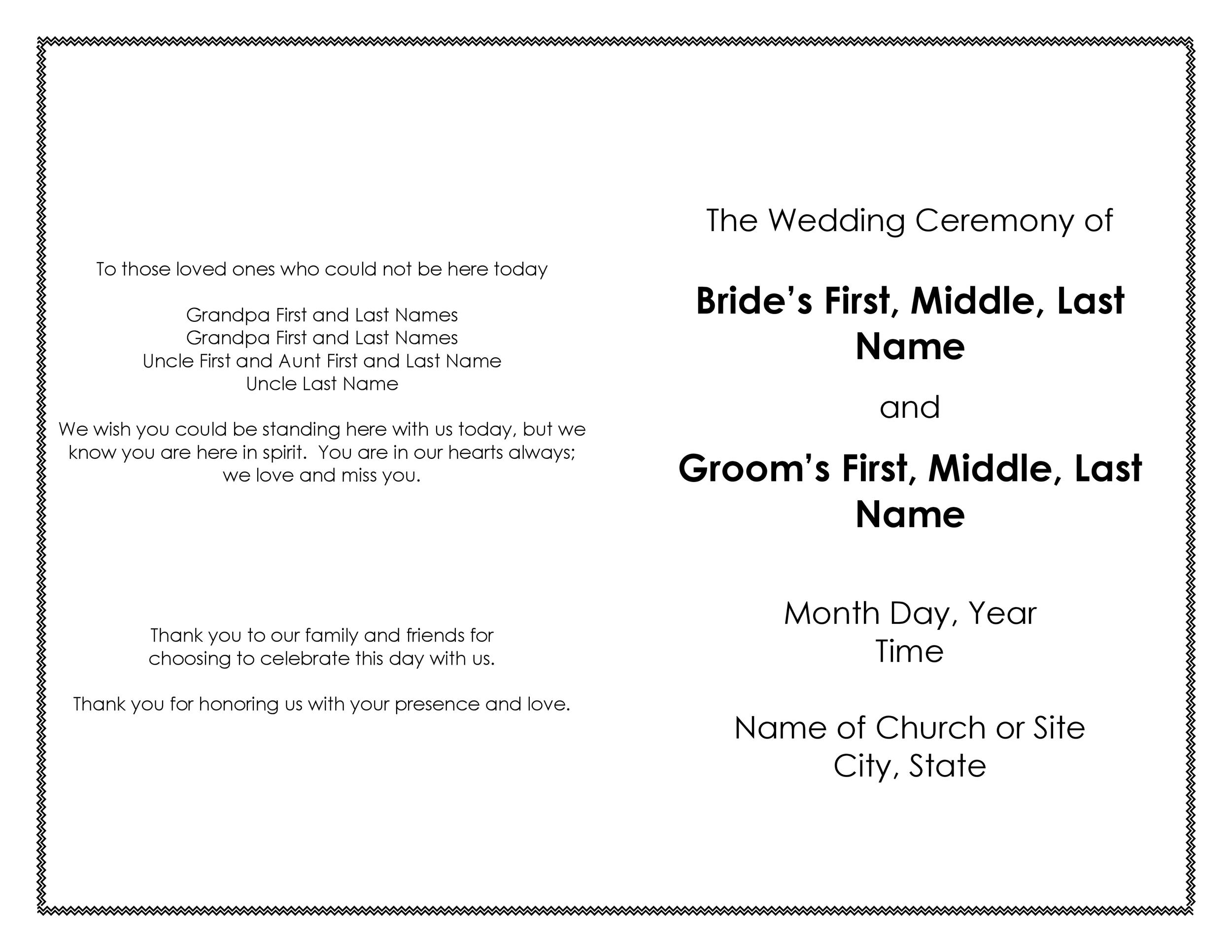 Wedding Ceremony Program Wording Template