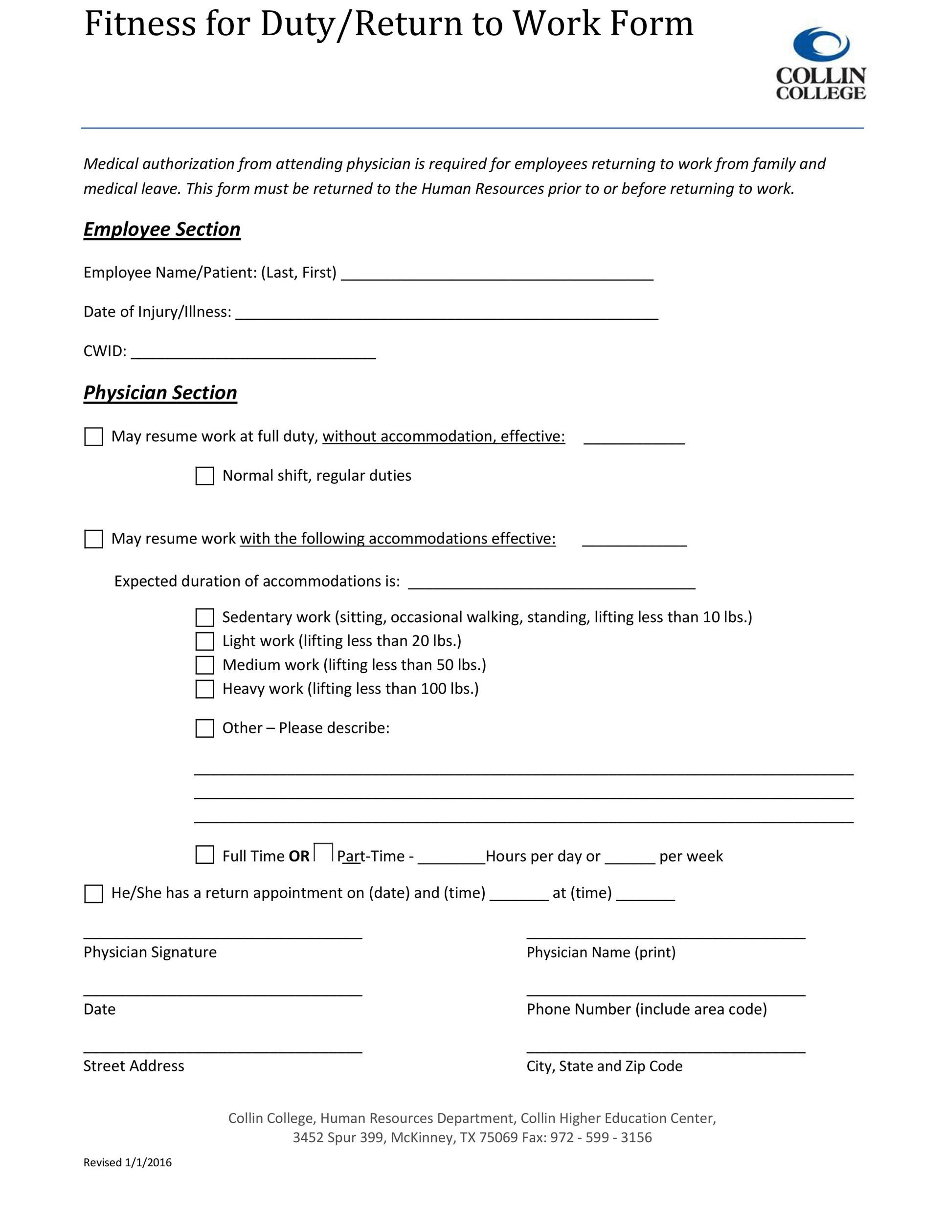 Employer Doctor Release Form To Return To Work . 49 Best Return To Work Work Release Forms á Templatelab