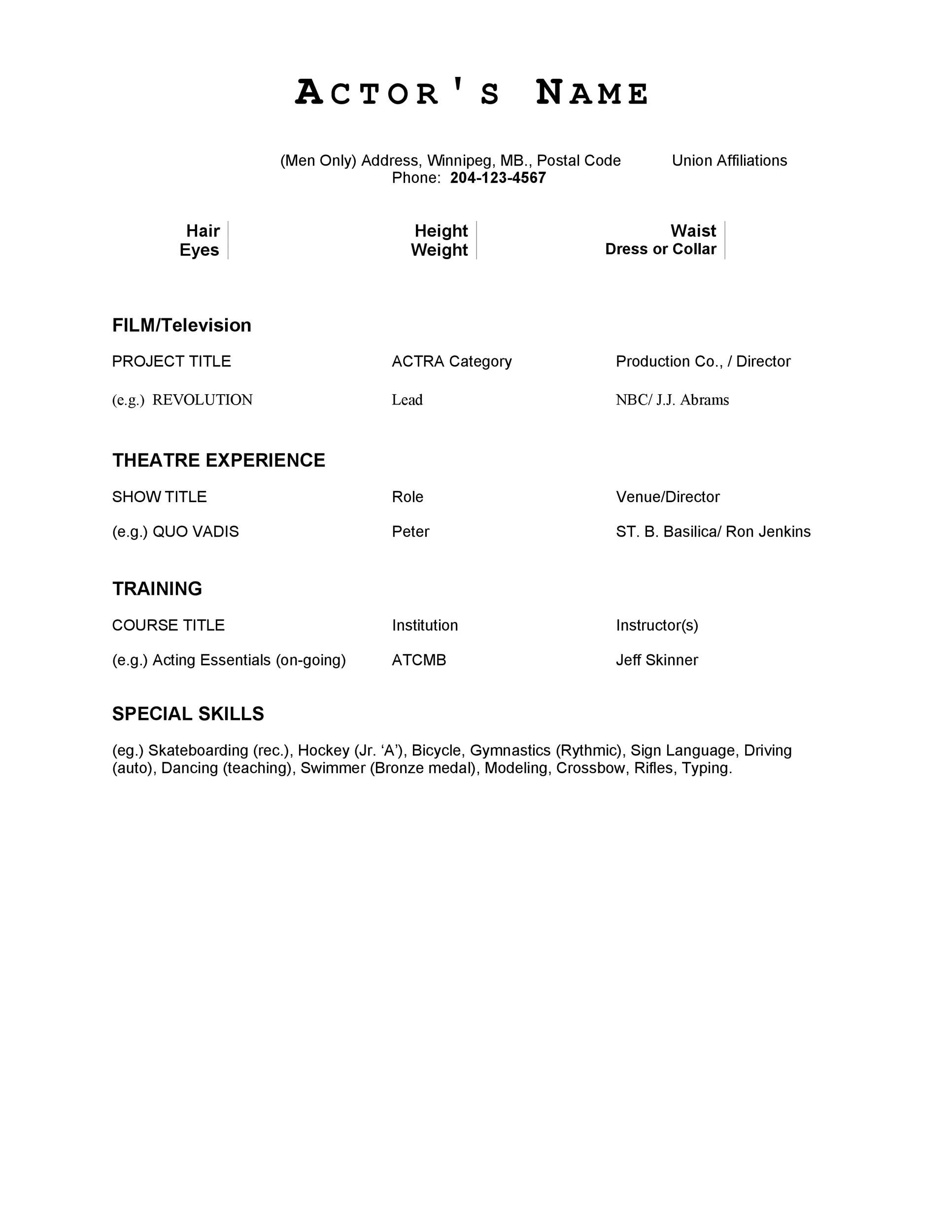 When an acting agent finds work you, he receives a small percentage of your paycheck. 50 Free Acting Resume Templates Word Google Docs á Templatelab