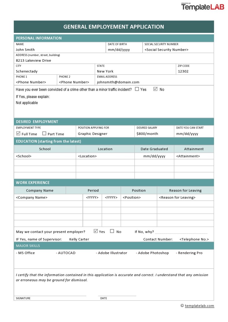50 free employment job application form templates printable