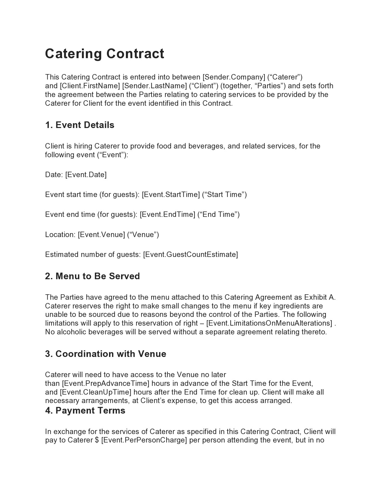 Guidance on managing expectations for catering during an event; 44 Catering Contract Templates Samples á Templatelab