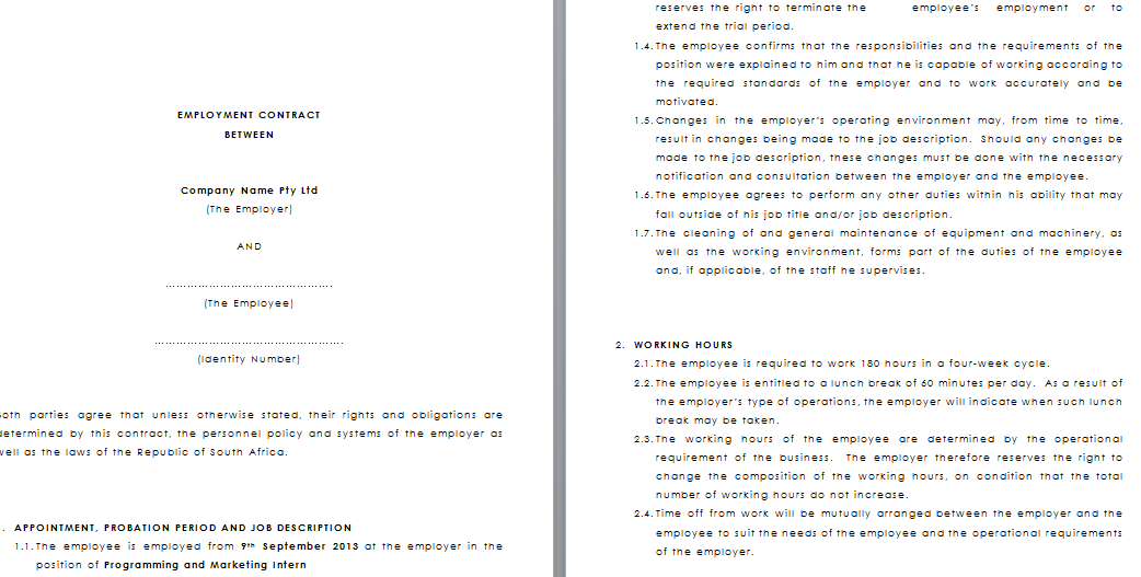 employment contract south africa template tom