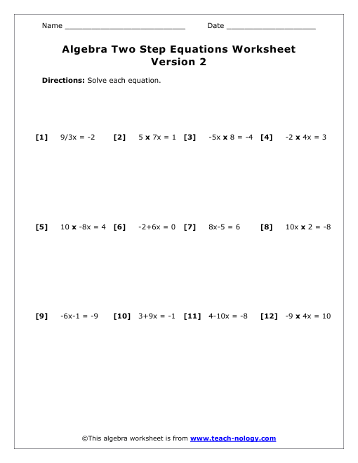 printables 2 step algebra equations worksheets tempojs thousands of