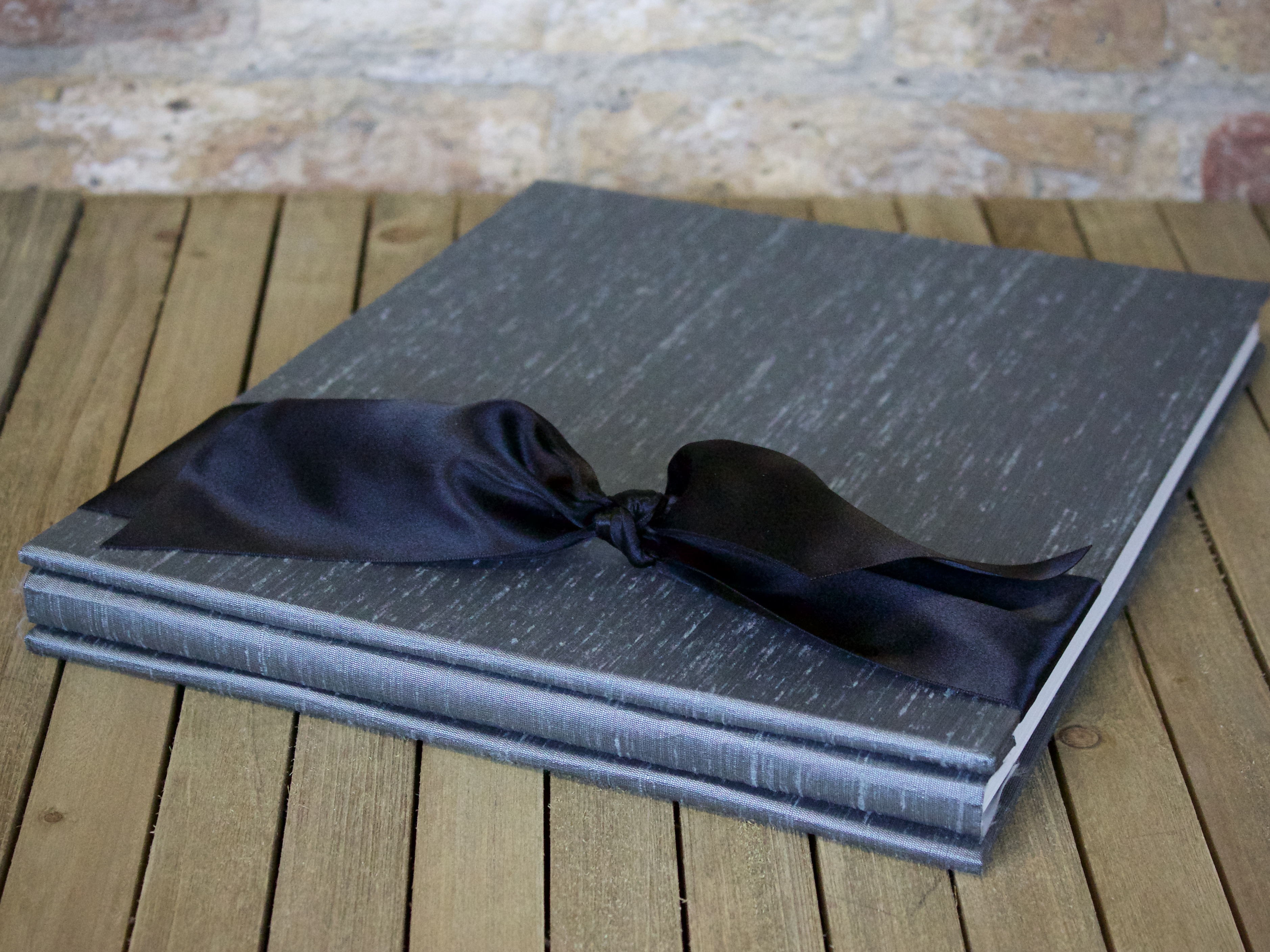 Silver Blue Silk Memorial Guest Book - 