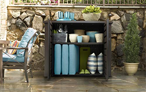Patio storage bench has it all! Rubbermaid Outdoor Storage Patio Series Cabinet (1889849