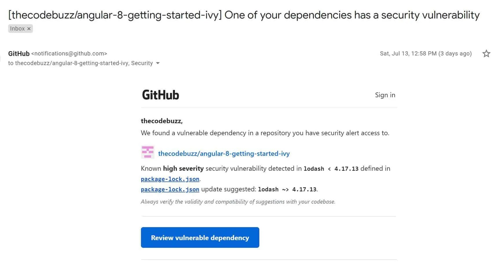 GitHub feature - Security alerts on Vulnerabilities