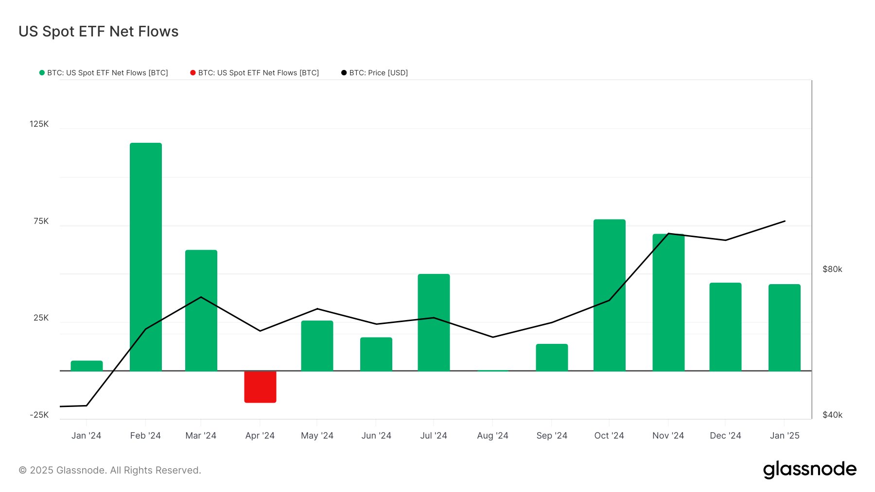 Chart showing net monthly flows into Bitcoin ETFs - The Crypto Basic Chart showing net monthly flows into Bitcoin ETFs