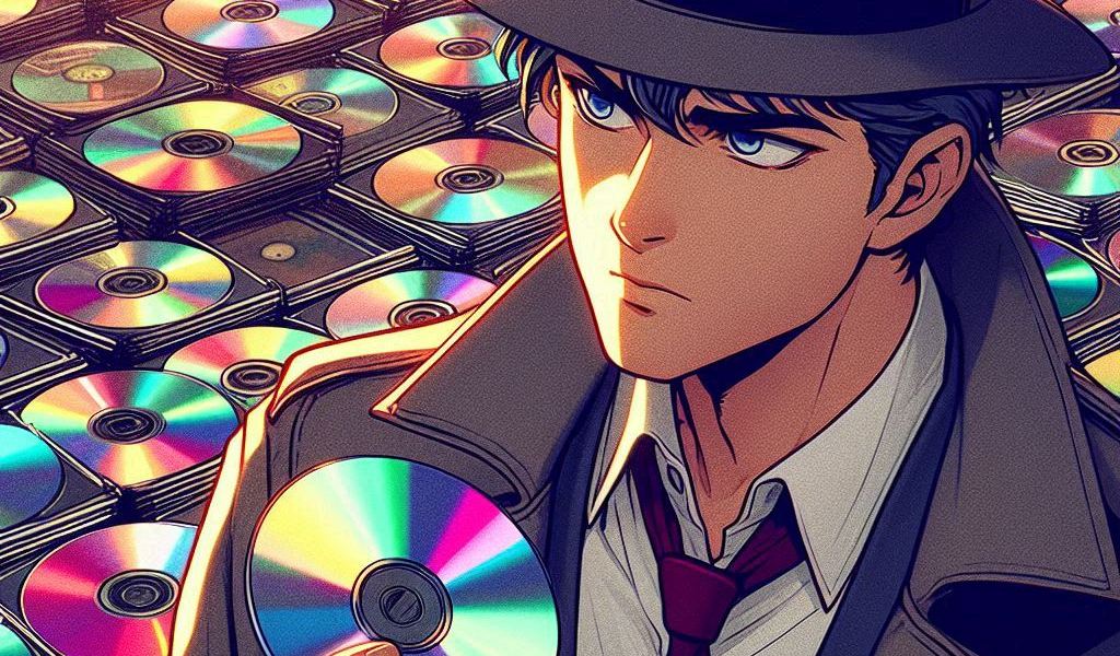The Glitter Records anime vinyl detective is inspecting the CDs in order to understand the CD revival.