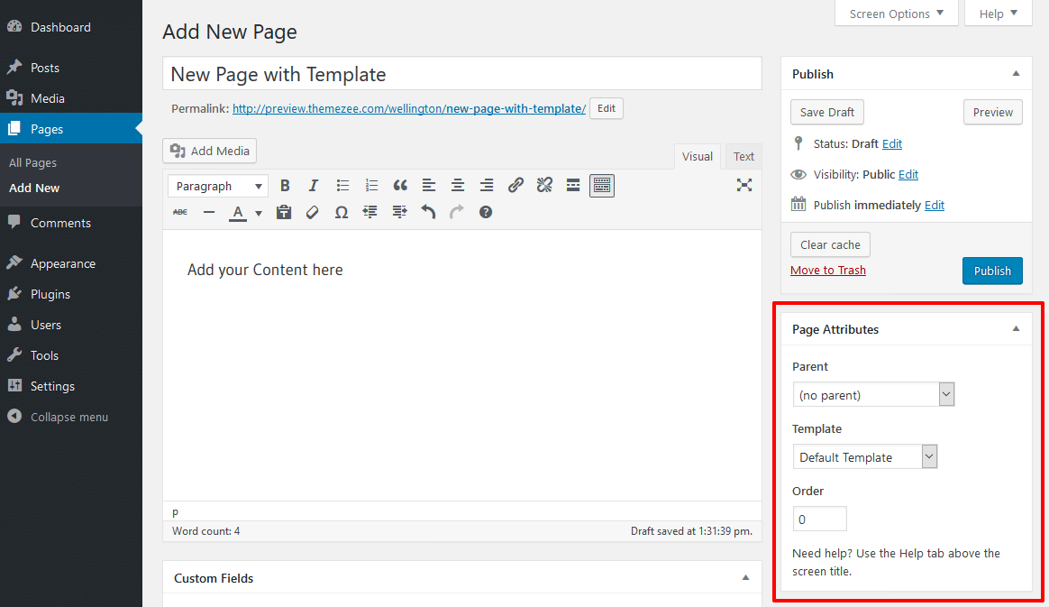 · click on add new page. Page Templates Themezee