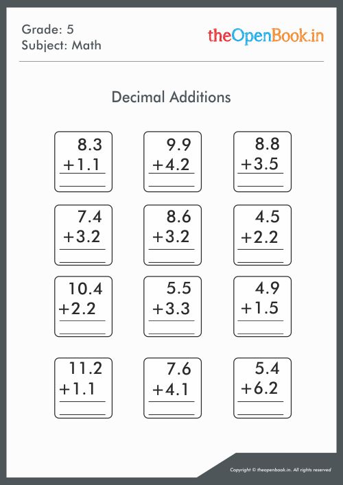 Addition With Decimals More Written Addition Of Decimals Addition 