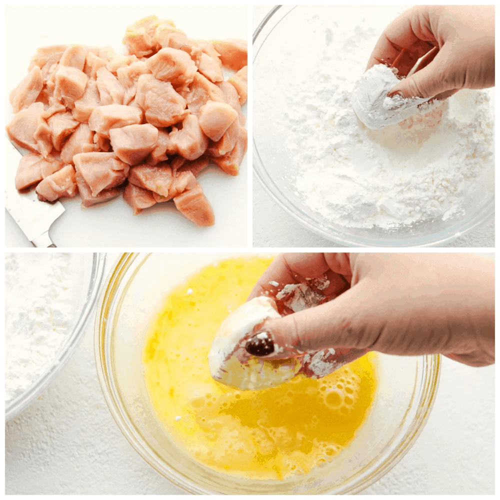 Sesame Chicken is sweet, savory, and perfect for any night of the week. This is so good, it is even better than take out! Cut up chicken, breading it and dipping it in egg mixture.